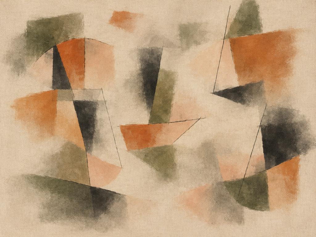 Cubist hazy geometric forms drifting apart